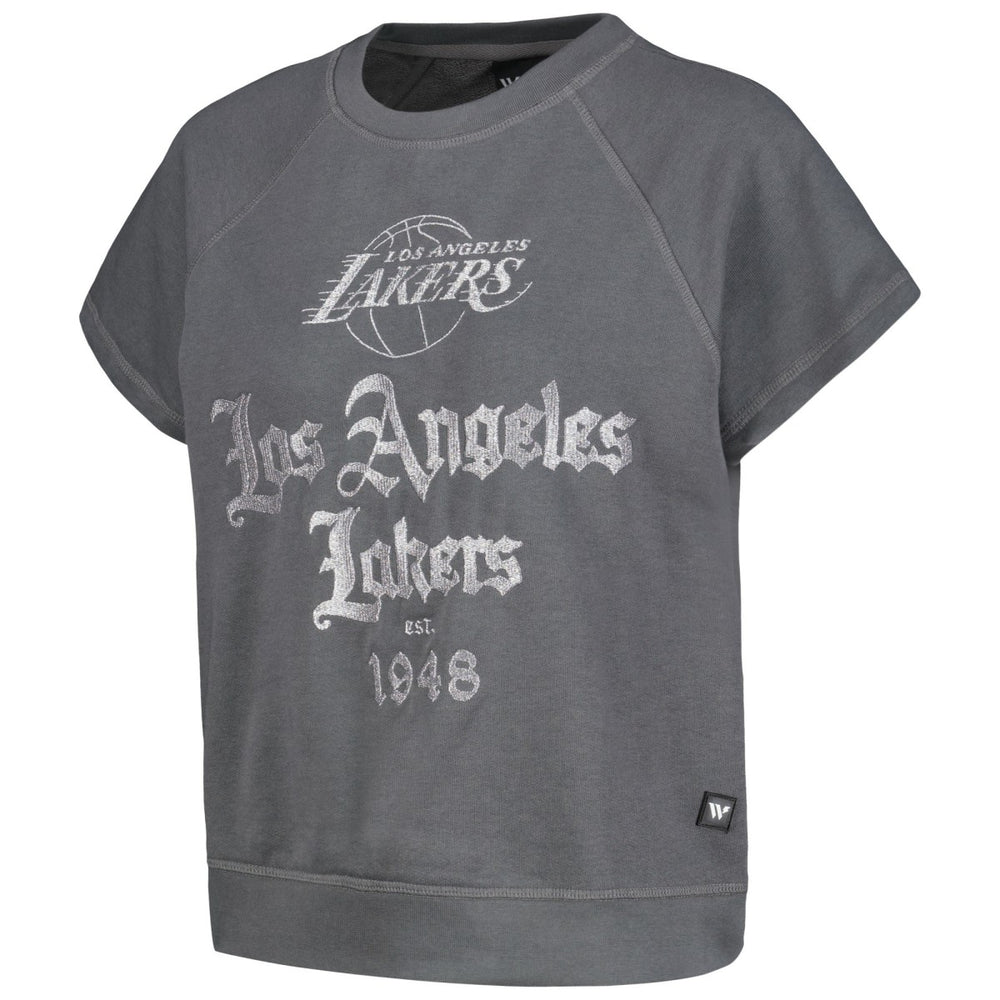 Los Angeles Lakers The Wild Collective Women's Embroidered Fleece Raglan Short Sleeve Pullover Sweatshirt Gray outlet