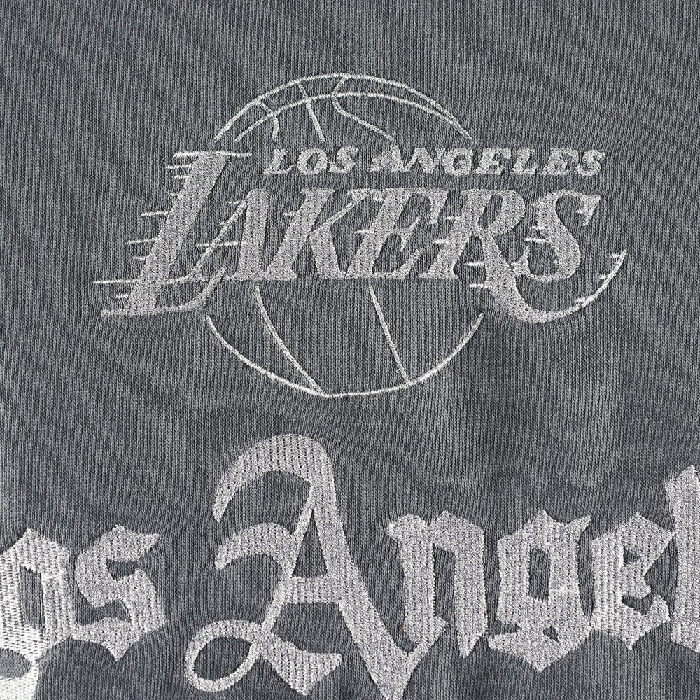 Los Angeles Lakers The Wild Collective Women's Embroidered Fleece Raglan Short Sleeve Pullover Sweatshirt Gray outlet