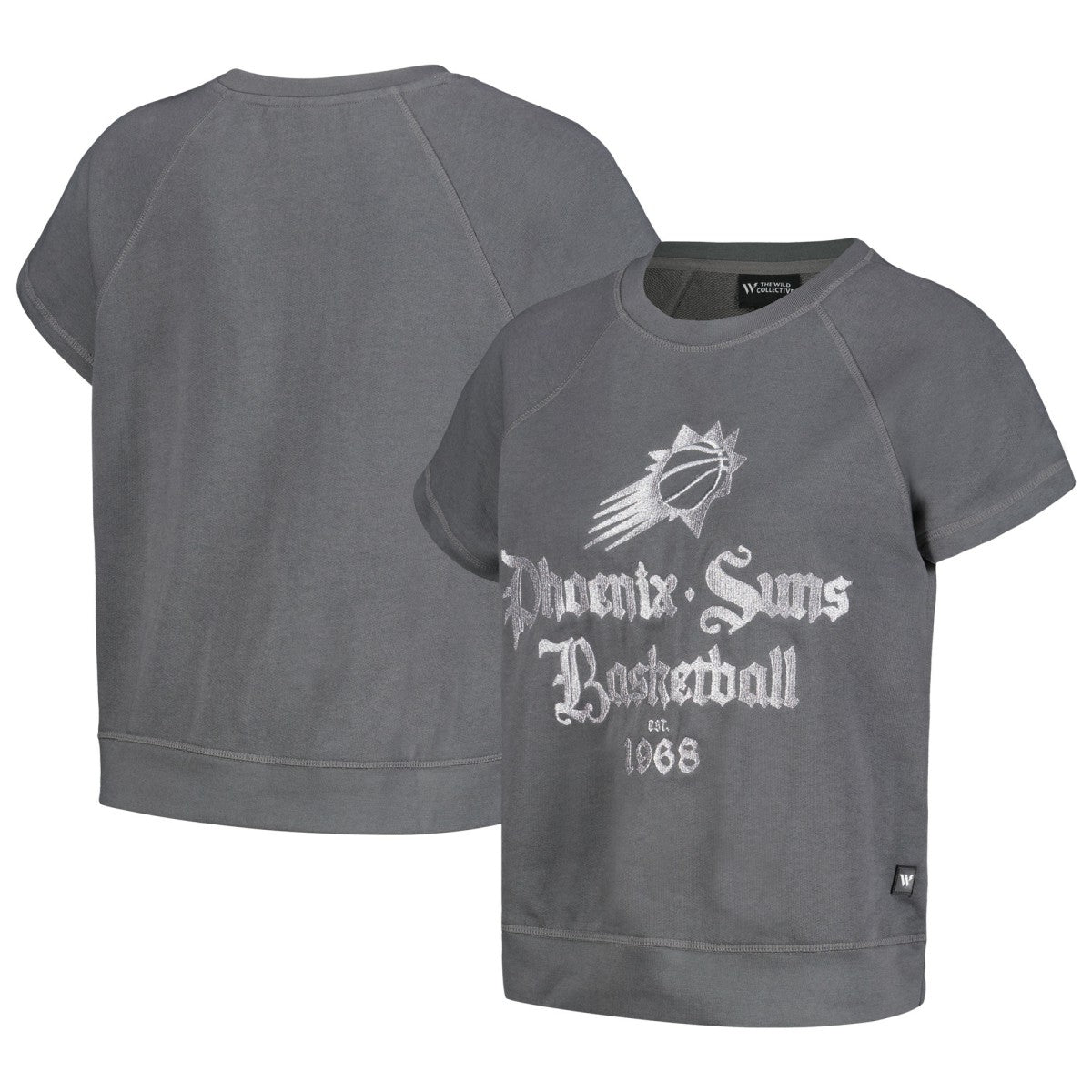 Phoenix Suns The Wild Collective Women's Embroidered Fleece Raglan Short Sleeve Pullover Sweatshirt Gray