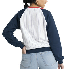 Atlanta Braves Lusso Women's Mack Fleece V-Neck Pullover Top - White/Navy Pullover