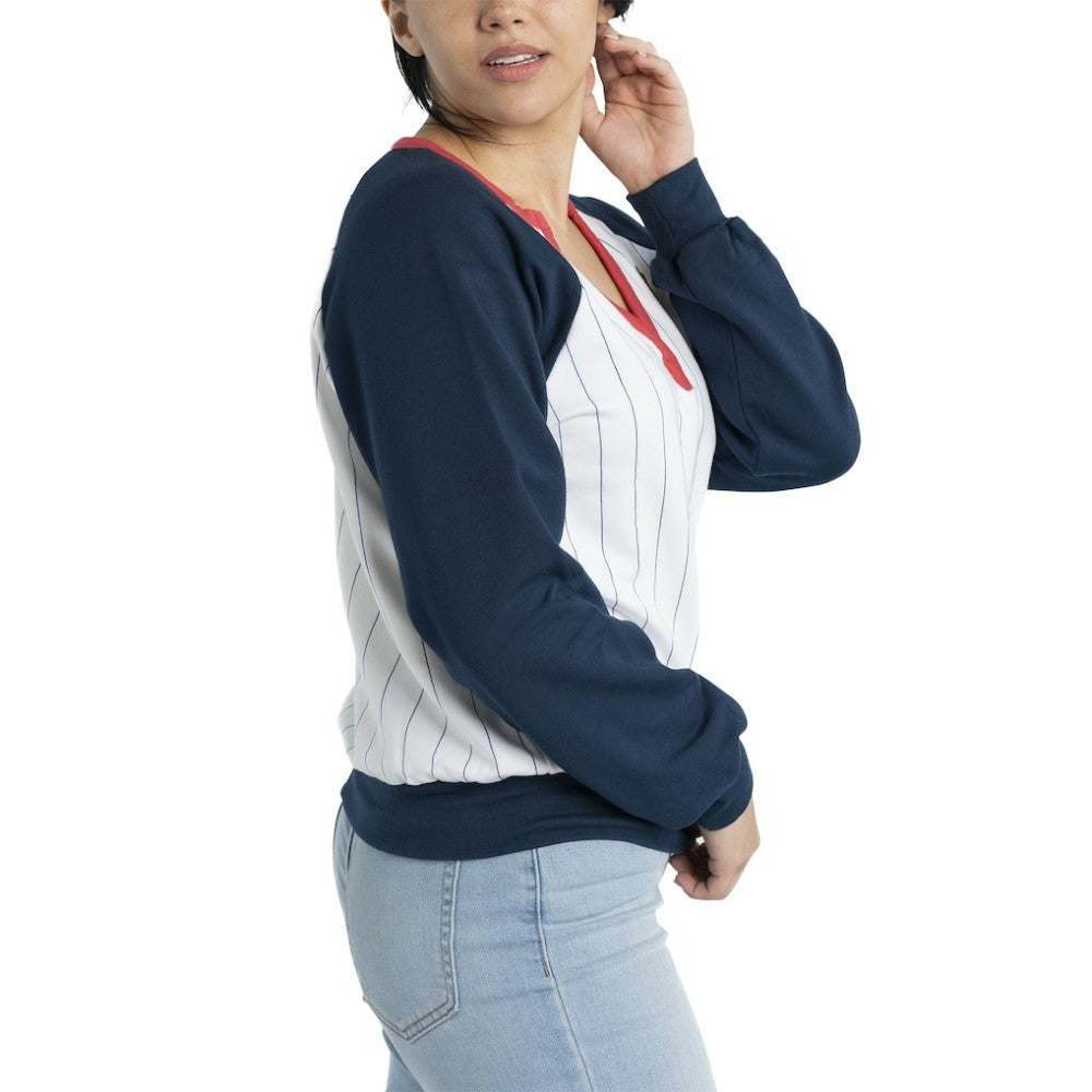 Boston Red Sox Lusso Women's Mack Fleece V-Neck Pullover Top - White/Navy Pullover