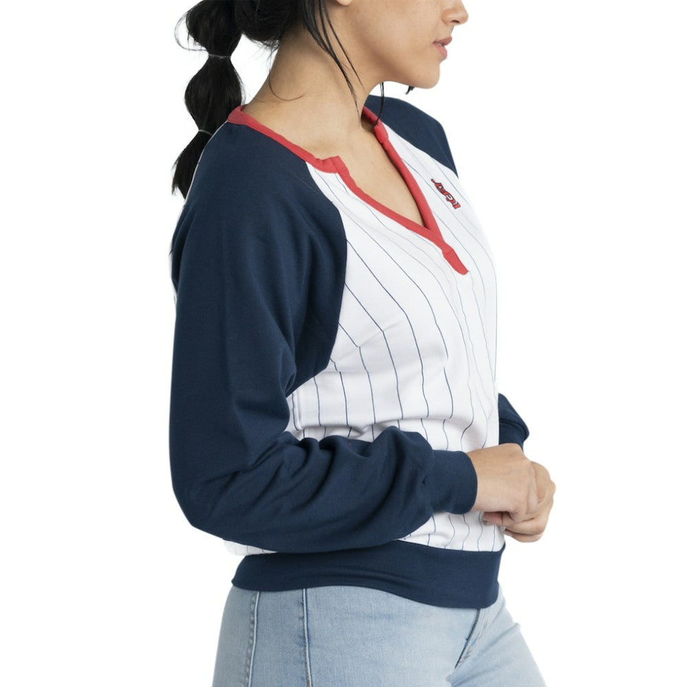 St. Louis Cardinals Lusso Women's Mack Fleece V-Neck Pullover Top - White/Navy Pullover