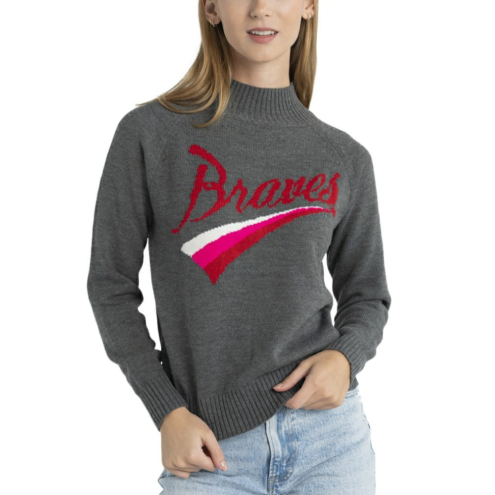 Atlanta Braves Lusso Women's Serena Raglan Pullover Sweater - Gray Pullover