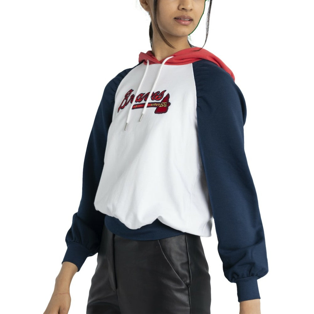 Atlanta Braves Lusso Women's Marlowe Tri-Blend Raglan Pullover Hoodie - White Hoodies