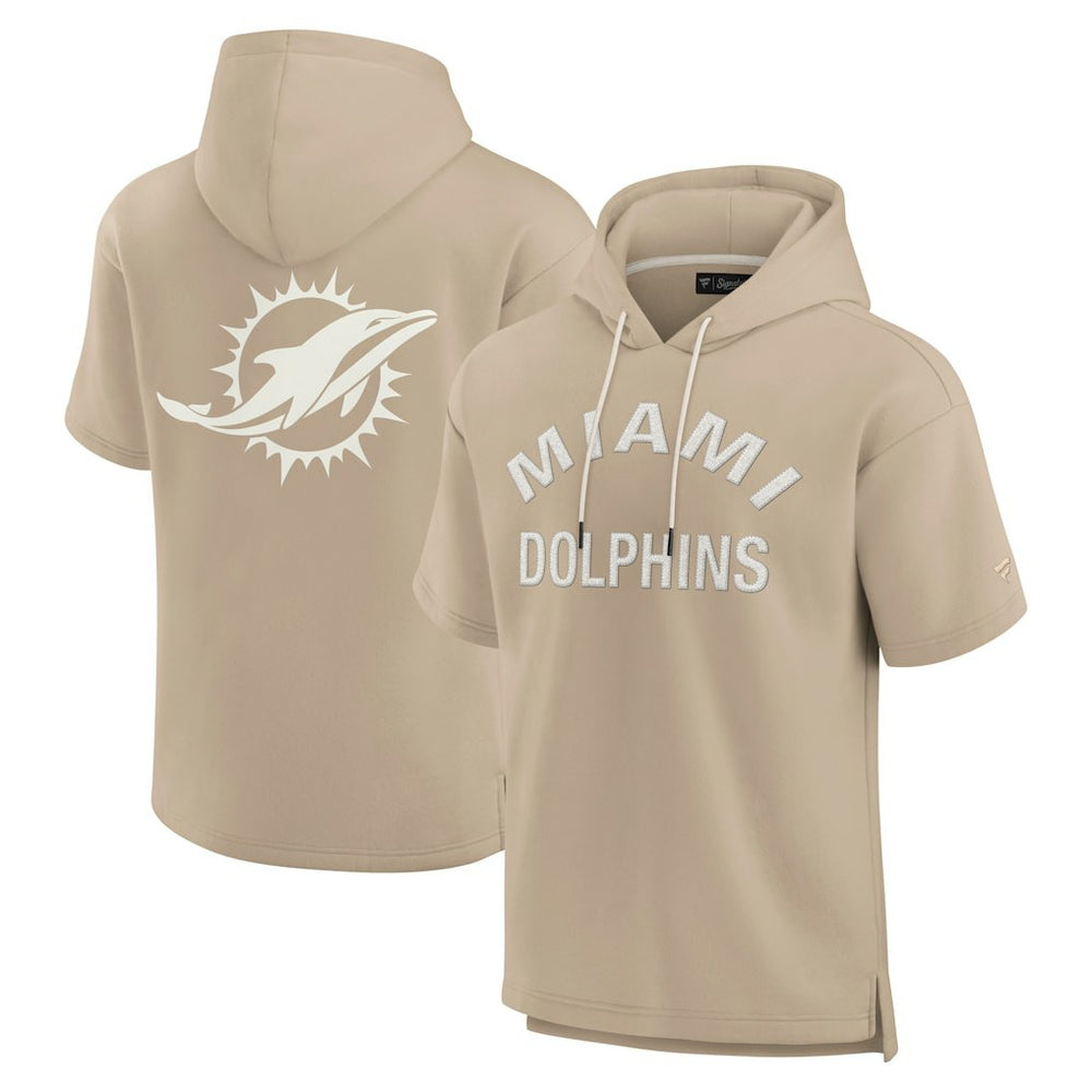 Miami Dolphins Unisex Elements Super Soft Fleece Short Sleeve Pullover Hoodie - Khaki Hoodies