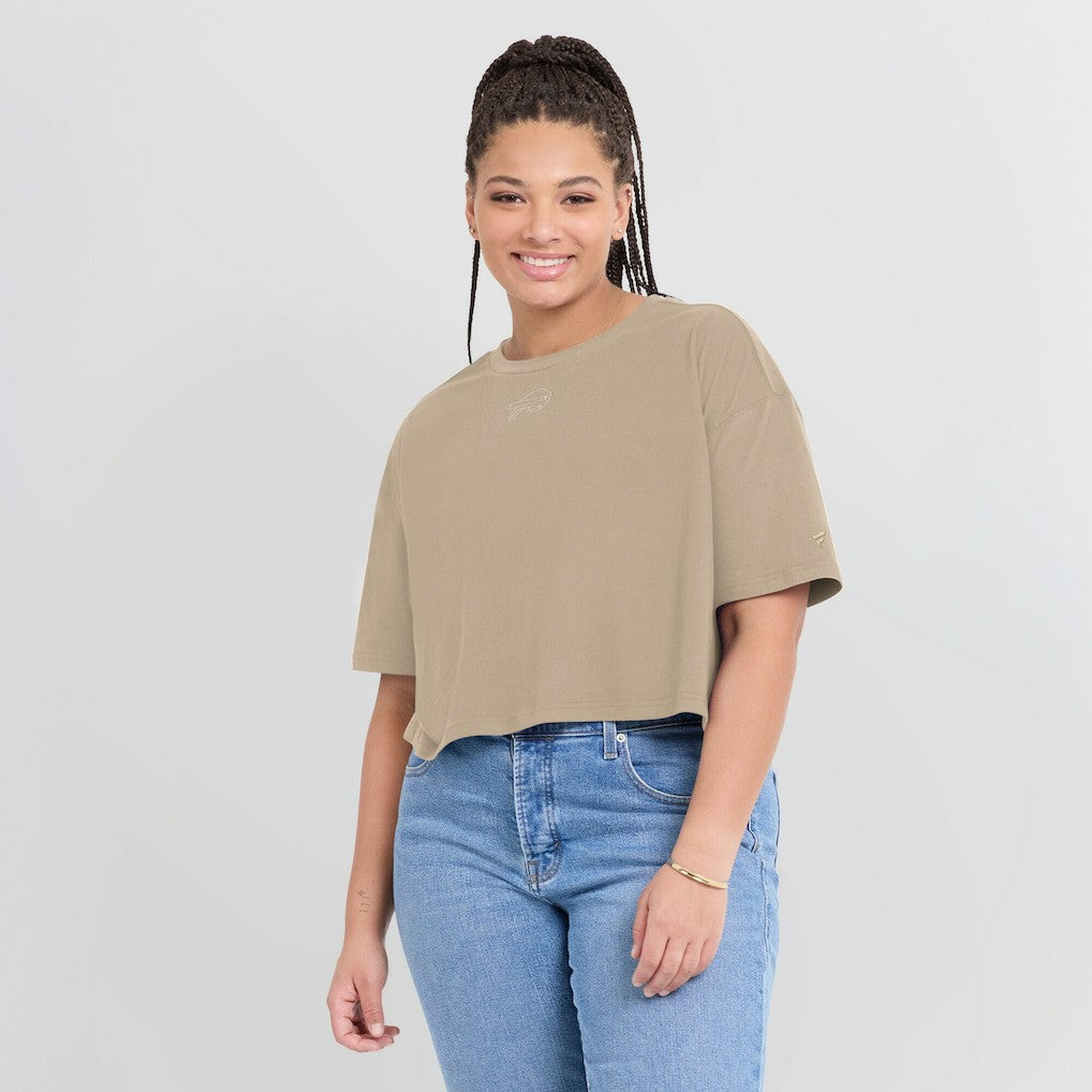 Buffalo Bills Women's Elements Super Soft Boxy Cropped T-Shirt - Khaki T-shirts