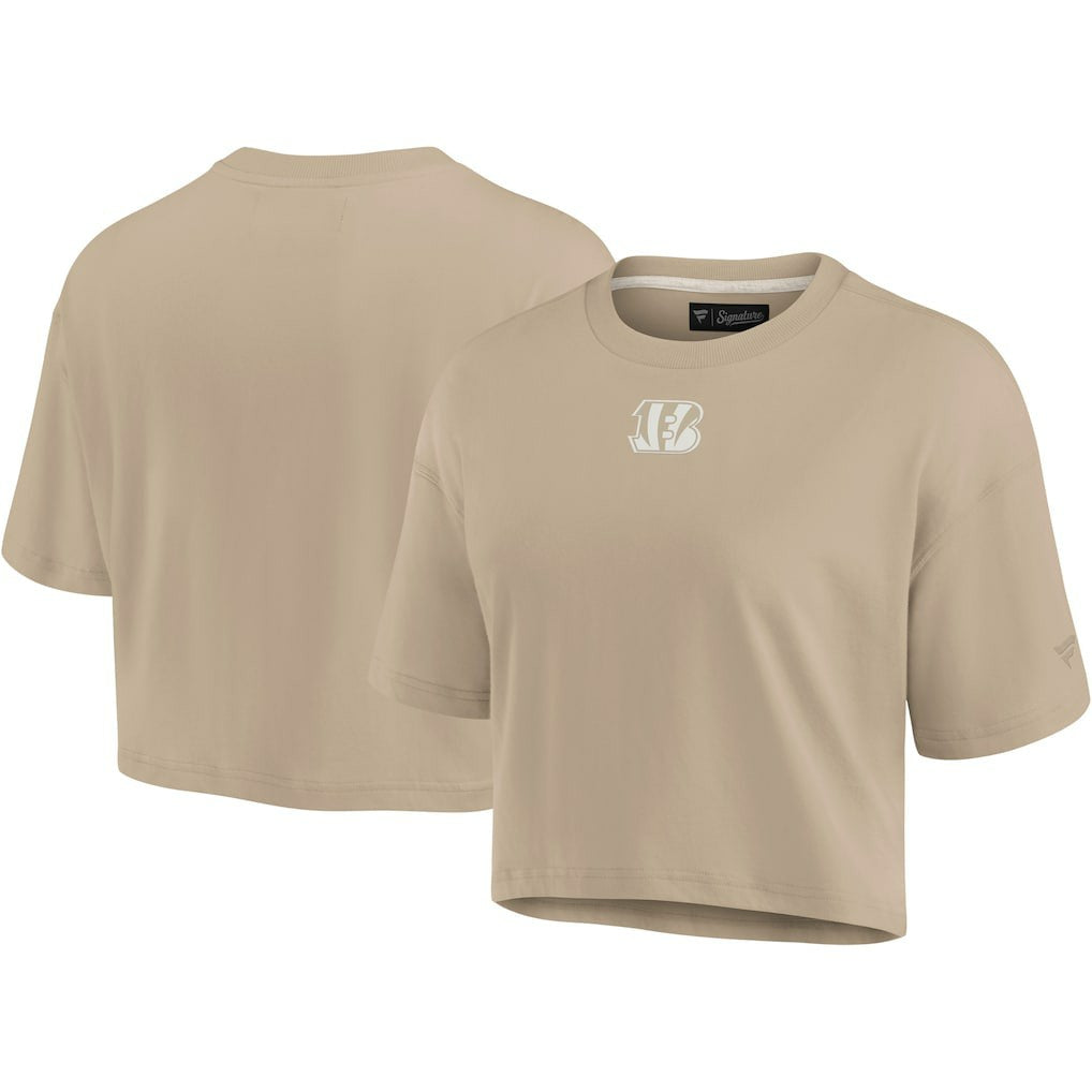 Cincinnati Bengals Women's Elements Super Soft Boxy Cropped T-Shirt - Khaki T-shirts