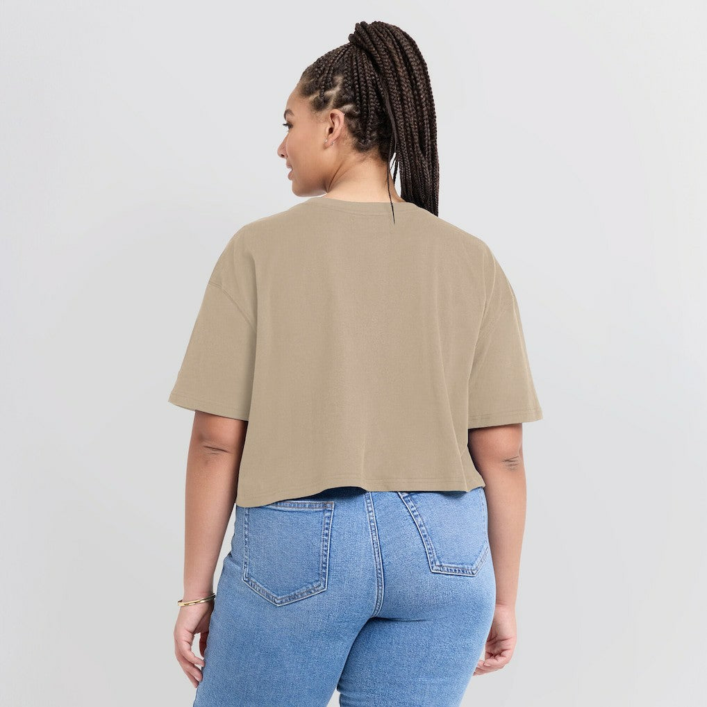 Cincinnati Bengals Women's Elements Super Soft Boxy Cropped T-Shirt - Khaki T-shirts