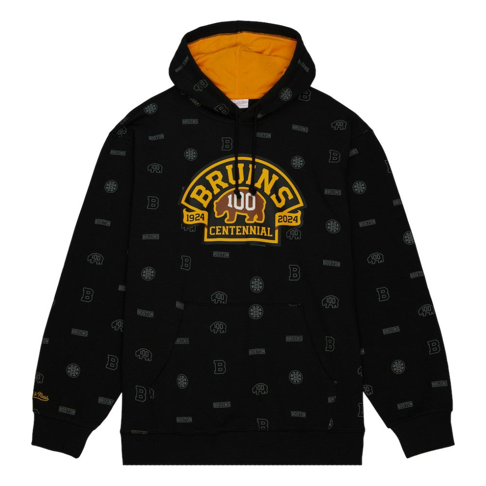 Boston Bruins Mitchell & Ness 100th Anniversary Allover Print Pullover Hoodie - Black | US 200328487
