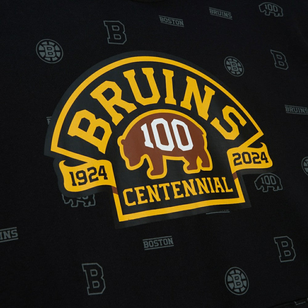 Boston Bruins Mitchell & Ness 100th Anniversary Allover Print Pullover Hoodie - Black | US 200328487
