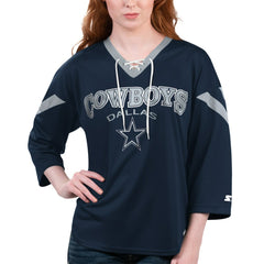 Dallas Cowboys Starter Women's Rally Lace-Up 3/4-Sleeve T-Shirt - Navy T-shirts