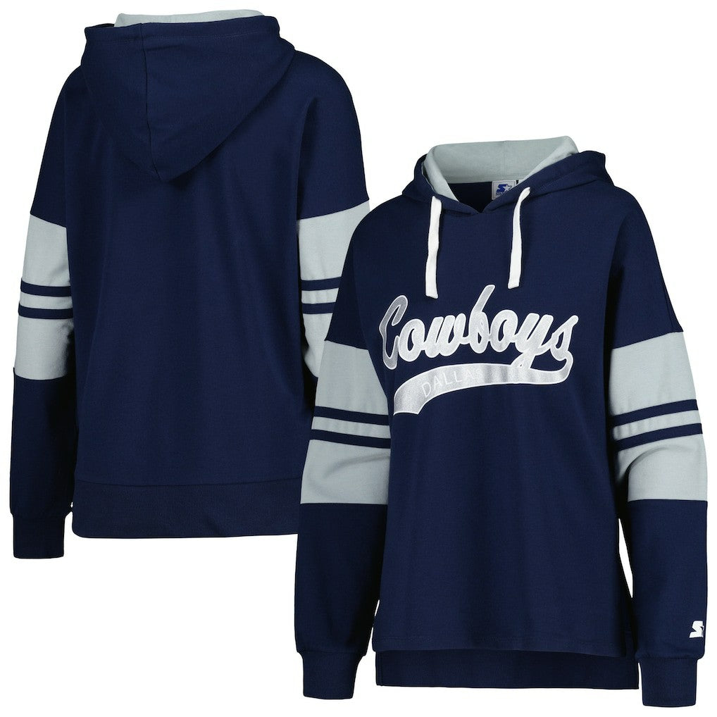 Dallas Cowboys Starter Women's Bump And Run Long Sleeve Hoodie T-Shirt - Navy Hoodies