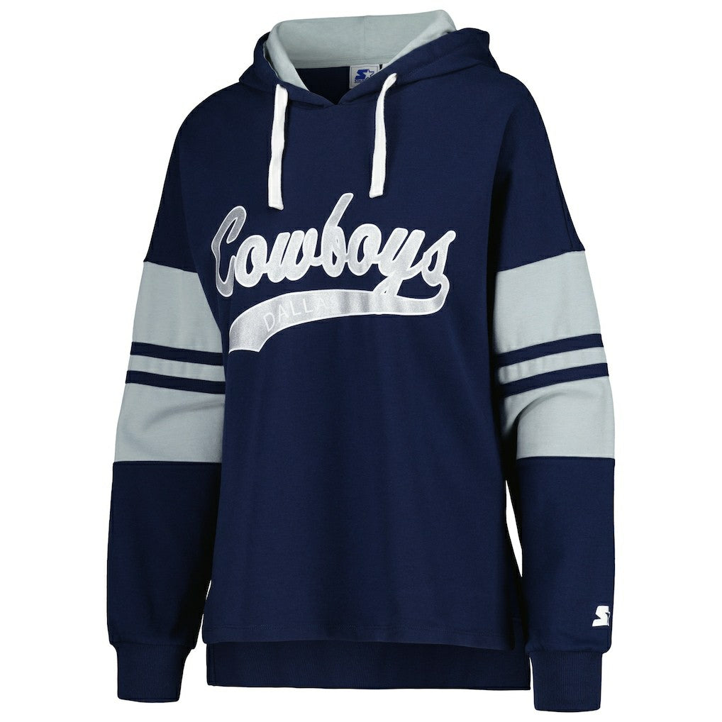 Dallas Cowboys Starter Women's Bump And Run Long Sleeve Hoodie T-Shirt - Navy Hoodies