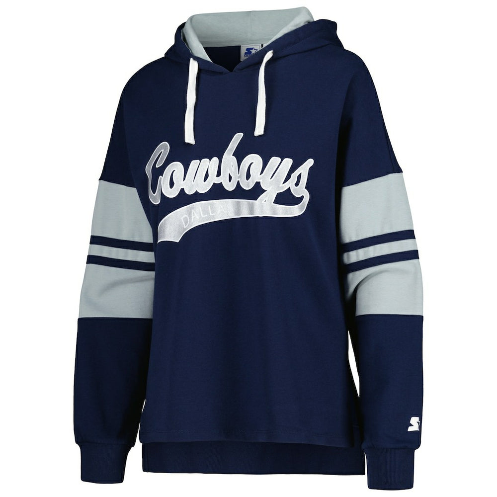 Dallas Cowboys Starter Women's Bump And Run Long Sleeve Hoodie T-Shirt - Navy Hoodies