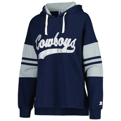 Dallas Cowboys Starter Women's Bump And Run Long Sleeve Hoodie T-Shirt - Navy Hoodies