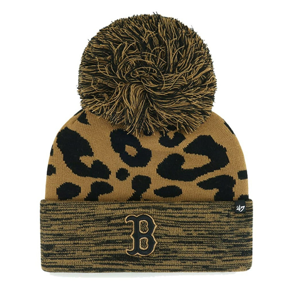 Boston Red Sox '47 Women's Leopard Rosette Cuffed Knit Hat with Pom Hats