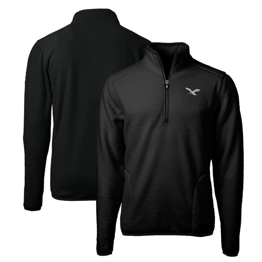 Philadelphia Eagles Cutter & Buck Gridiron Classics Big & Tall Cascade Eco Sherpa Fleece Quarter-Zip Pullover Jacket - Black Pullover