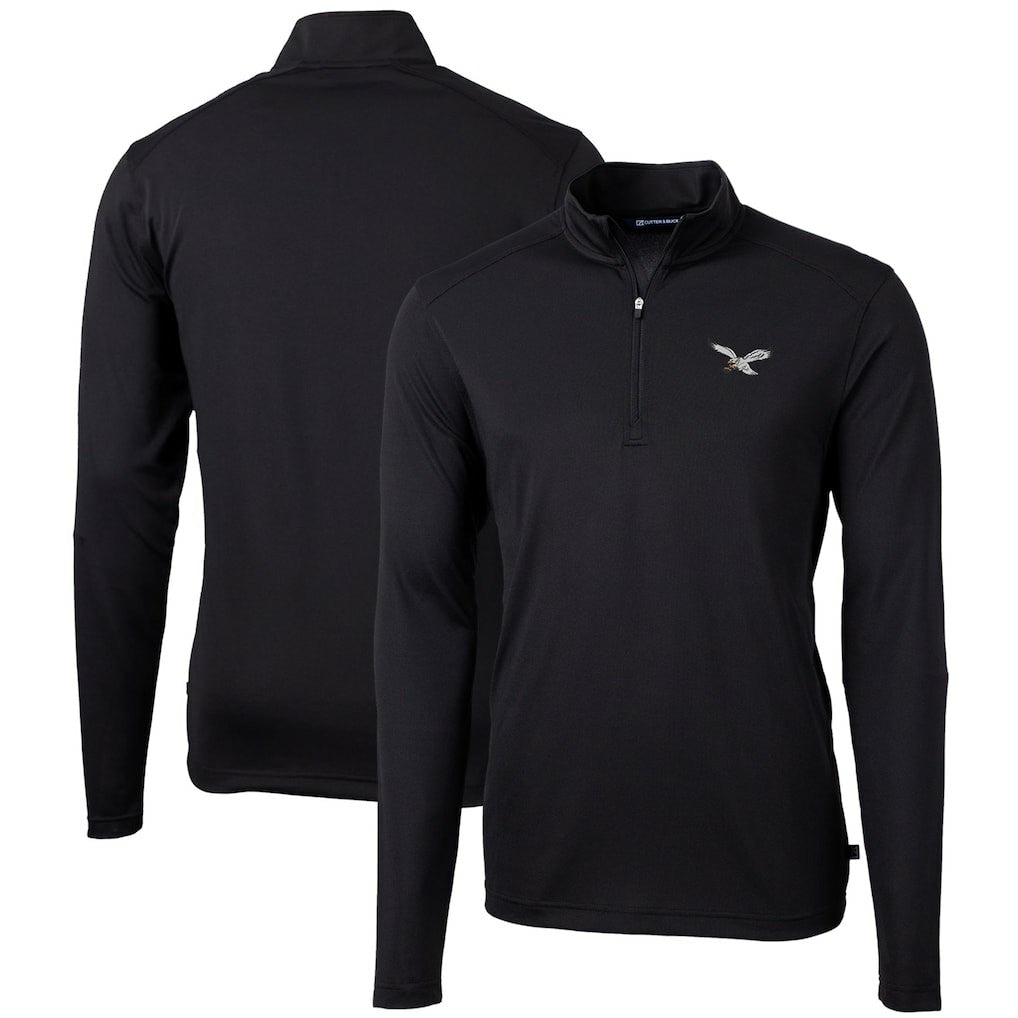 Philadelphia Eagles Cutter & Buck Gridiron Classics Big & Tall Virtue Eco Pique Recycled Quarter-Zip Pullover Top - Black Pullover