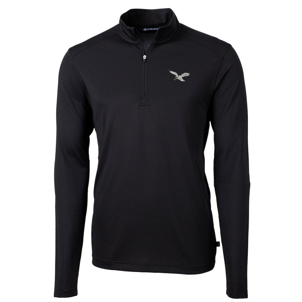 Philadelphia Eagles Cutter & Buck Gridiron Classics Big & Tall Virtue Eco Pique Recycled Quarter-Zip Pullover Top - Black Pullover
