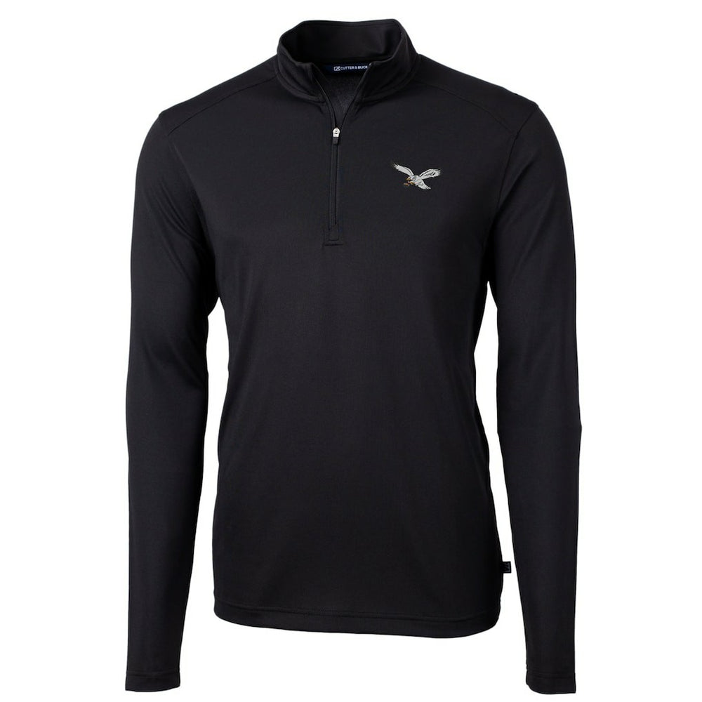 Philadelphia Eagles Cutter & Buck Gridiron Classics Big & Tall Virtue Eco Pique Recycled Quarter-Zip Pullover Top - Black Pullover
