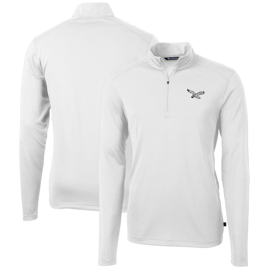 Philadelphia Eagles Cutter & Buck Gridiron Classics Big & Tall Virtue Eco Pique Recycled Quarter-Zip Pullover Top - White Pullover