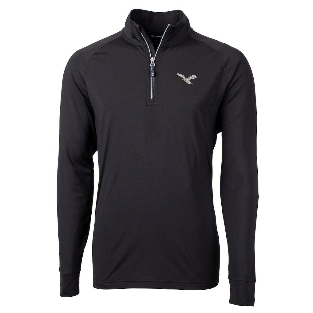 Philadelphia Eagles Cutter & Buck Gridiron Classics Big & Tall Adapt Eco Knit Stretch Recycled Quarter-Zip Pullover Top - Black Pullover
