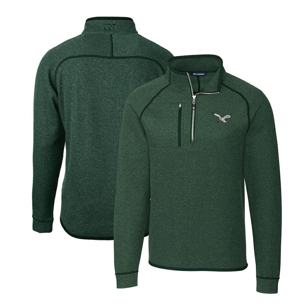 Philadelphia Eagles Cutter & Buck Gridiron Classics Big & Tall Mainsail Sweater-Knit Half-Zip Pullover Jacket - Heather Green Pullover