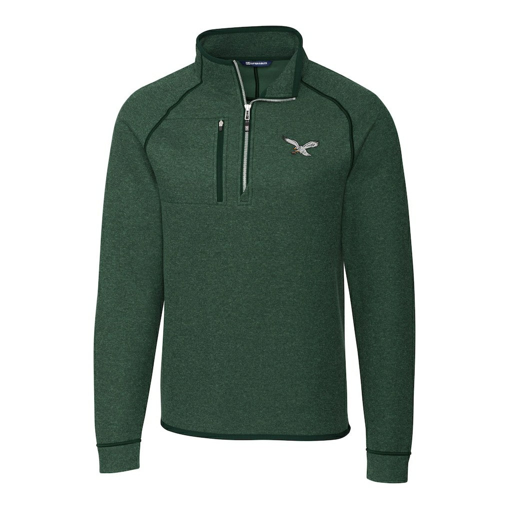 Philadelphia Eagles Cutter & Buck Gridiron Classics Big & Tall Mainsail Sweater-Knit Half-Zip Pullover Jacket - Heather Green Pullover