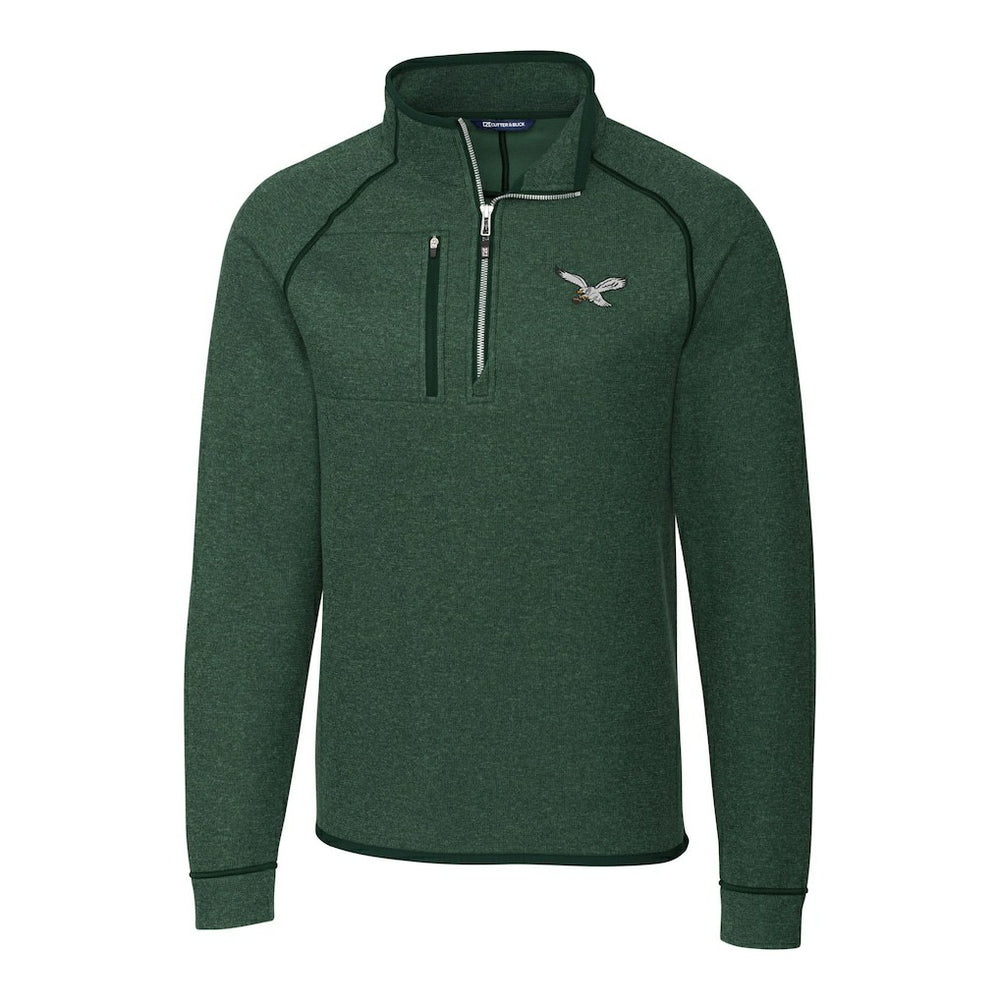 Philadelphia Eagles Cutter & Buck Gridiron Classics Big & Tall Mainsail Sweater-Knit Half-Zip Pullover Jacket - Heather Green Pullover