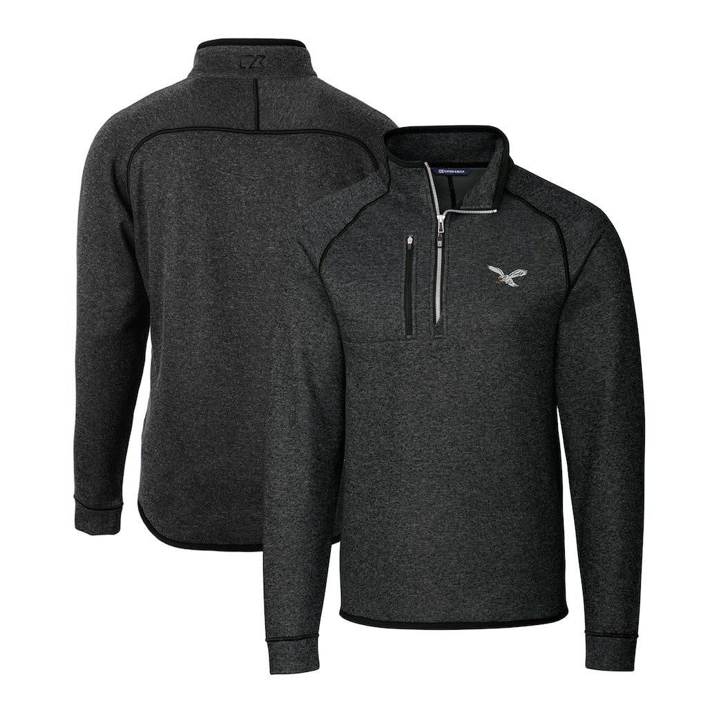 Philadelphia Eagles Cutter & Buck Gridiron Classics Big & Tall Mainsail Sweater-Knit Half-Zip Pullover Jacket - Heather Gray Pullover