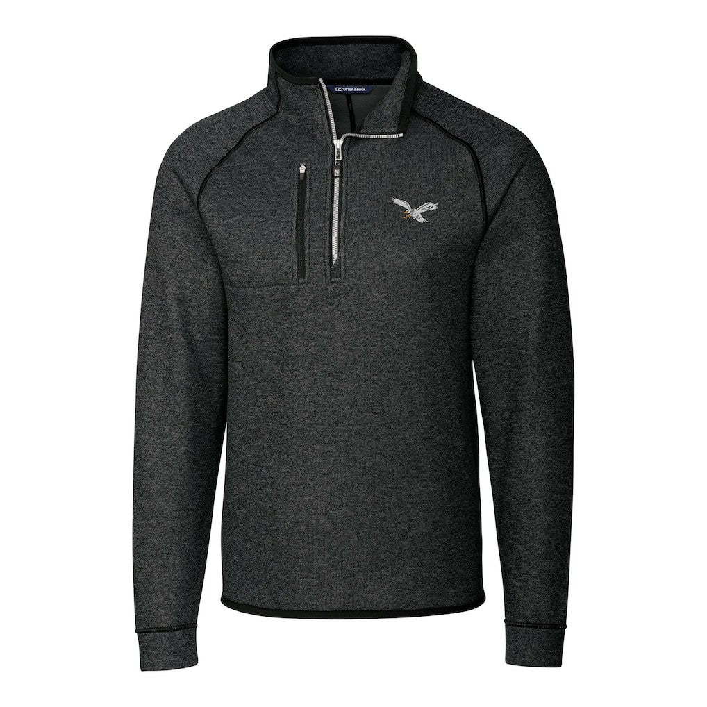 Philadelphia Eagles Cutter & Buck Gridiron Classics Big & Tall Mainsail Sweater-Knit Half-Zip Pullover Jacket - Heather Gray Pullover