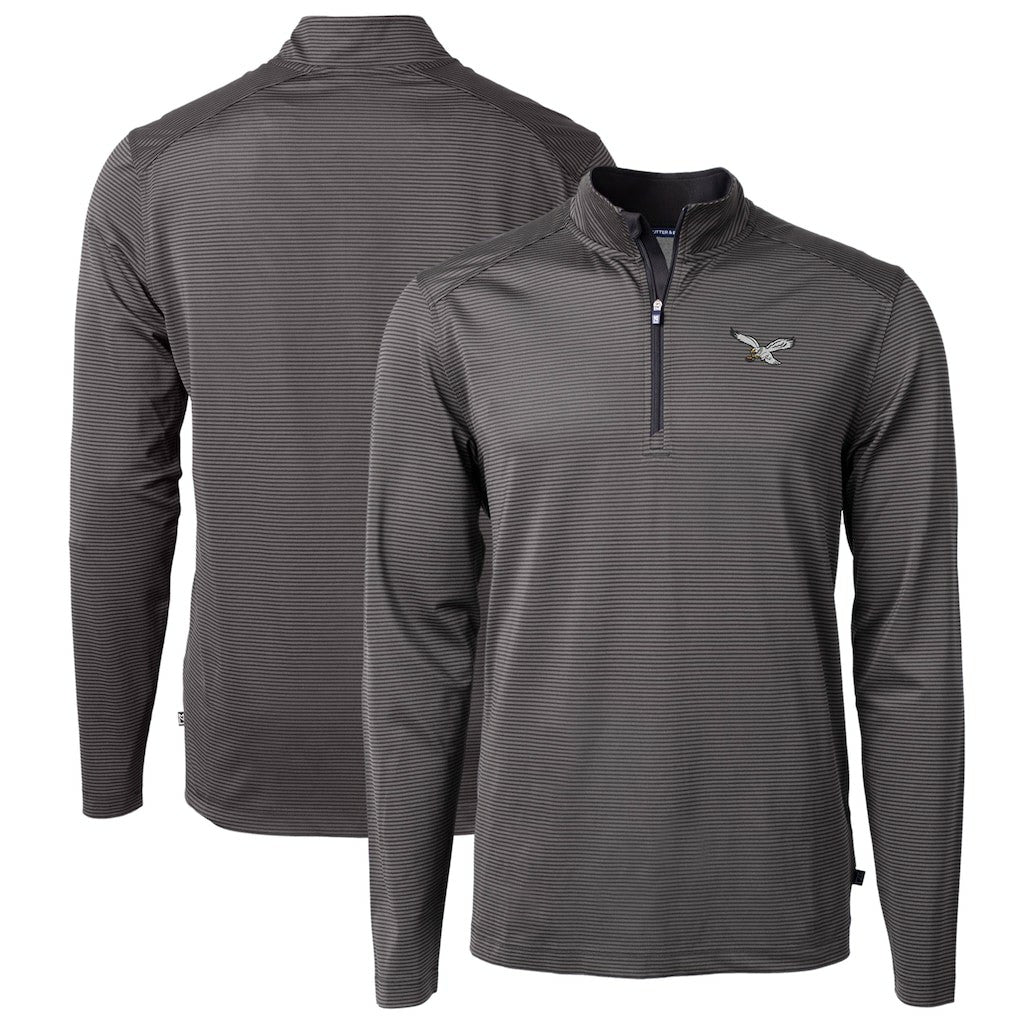 Philadelphia Eagles Cutter & Buck Gridiron Classics Big & Tall Virtue Eco Pique Micro Stripe Recycled Quarter-Zip Pullover Top - Charcoal Pullover
