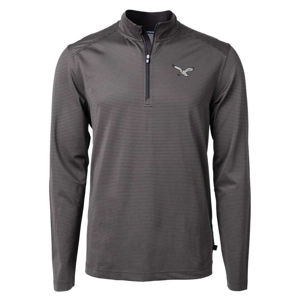 Philadelphia Eagles Cutter & Buck Gridiron Classics Big & Tall Virtue Eco Pique Micro Stripe Recycled Quarter-Zip Pullover Top - Charcoal Pullover
