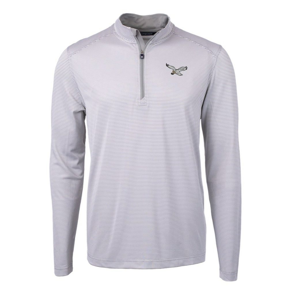 Philadelphia Eagles Cutter & Buck Gridiron Classics Big & Tall Virtue Eco Pique Micro Stripe Recycled Quarter-Zip Pullover Top - White Pullover