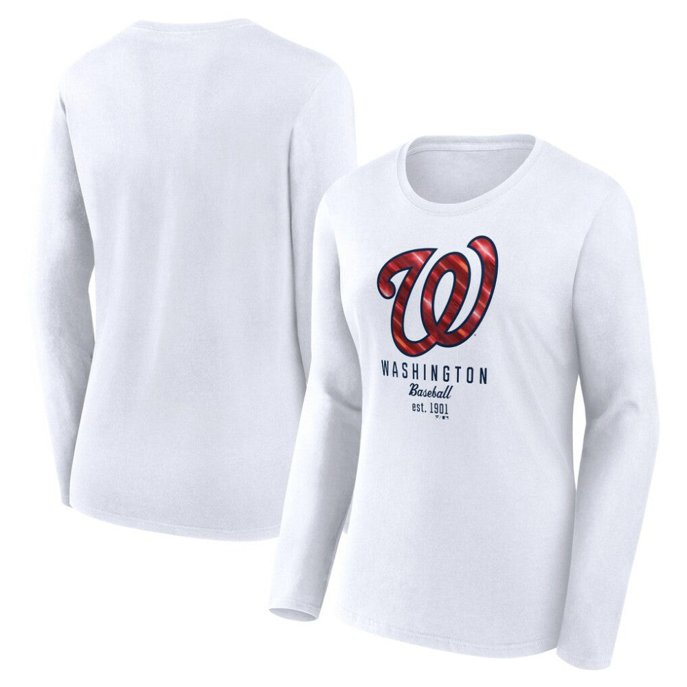 Washington Nationals Fanatics Women's Lightweight Fitted Long Sleeve T-Shirt - White T-shirts