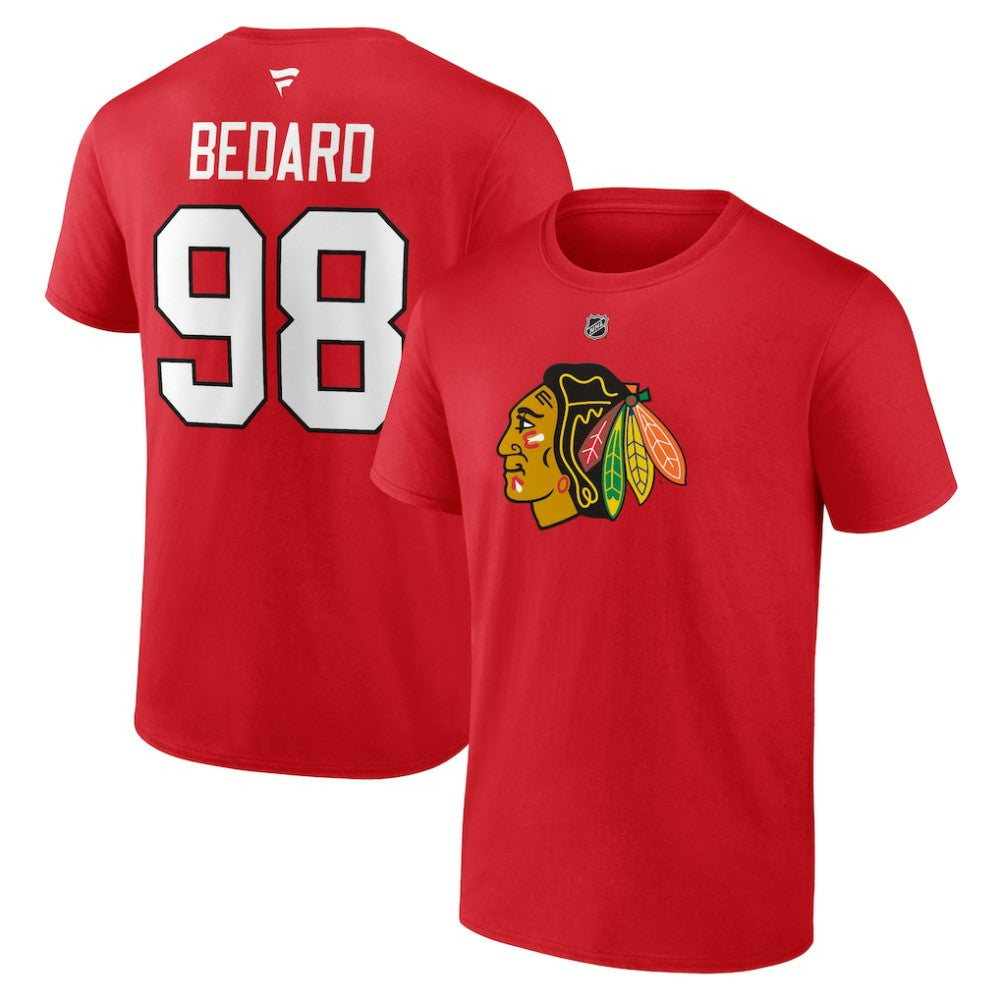Connor Bedard Chicago Blackhawks Fanatics Authentic Stack Name & Number T-Shirt - Red | US 200351239