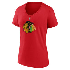 Connor Bedard Chicago Blackhawks Fanatics Women's Authentic Stack Name & Number V-Neck T-Shirt - Red | US 200351760