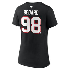 Connor Bedard Chicago Blackhawks Fanatics Women's Authentic Stack Name & Number V-Neck T-Shirt - Black | US 200351761