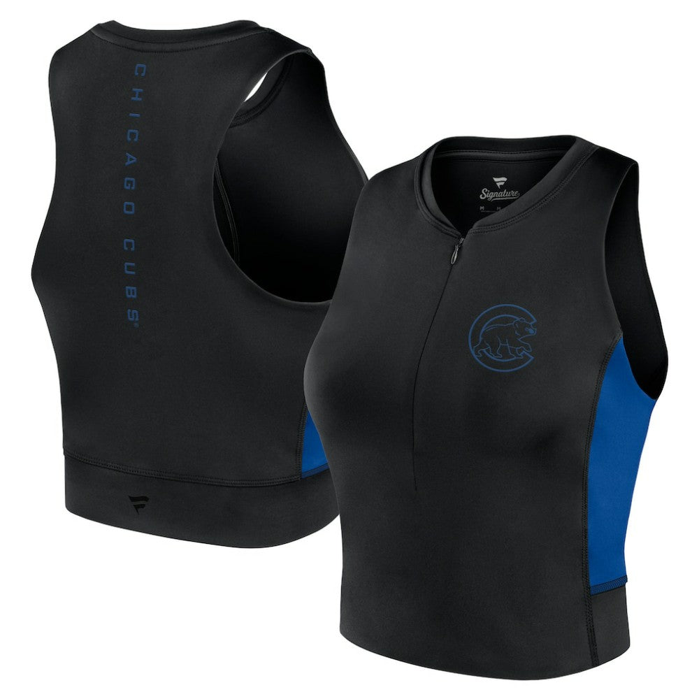Chicago Cubs Fanatics Women's Studio Half-Zip Fitted Gym Tank Top - Black Tanks