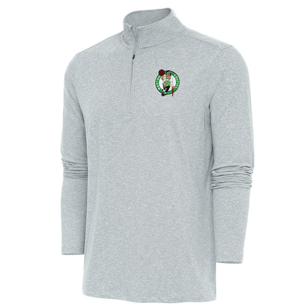 Boston Celtics Antigua Hunk Quarter-Zip Pullover Top Heather Gray