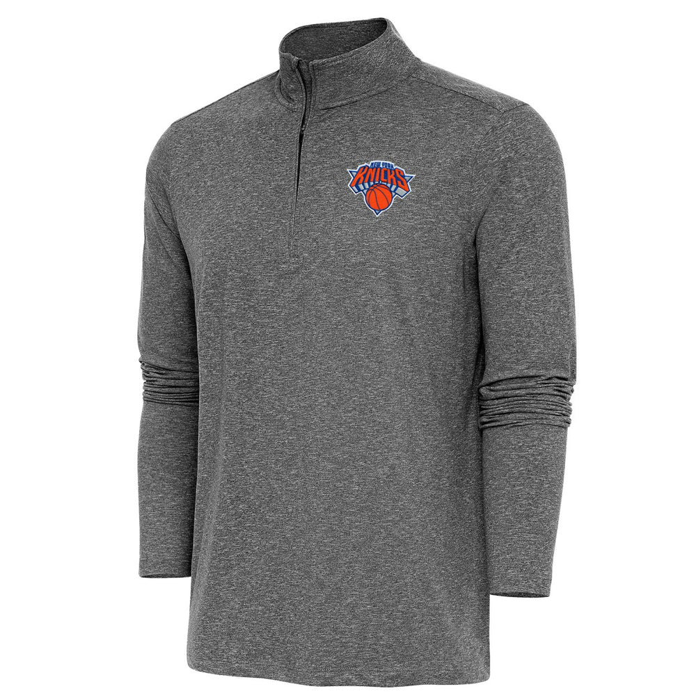 New York Knicks Antigua Hunk Quarter-Zip Pullover Top Heather Black