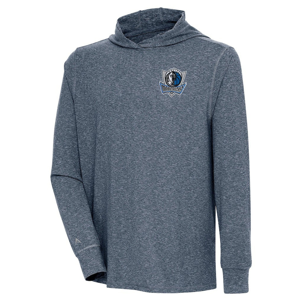 Dallas Mavericks Antigua Saga Long Sleeve Hoodie T-Shirt Heather Navy