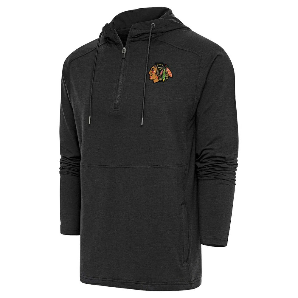 Chicago Blackhawks Antigua Spikes Raglan Quarter-Zip Hoodie - Heather Black | US 200360259