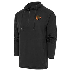 Chicago Blackhawks Antigua Spikes Raglan Quarter-Zip Hoodie - Heather Black | US 200360259