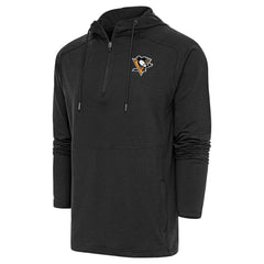 Pittsburgh Penguins Antigua Spikes Raglan Quarter-Zip Hoodie - Heather Black | US 200360265