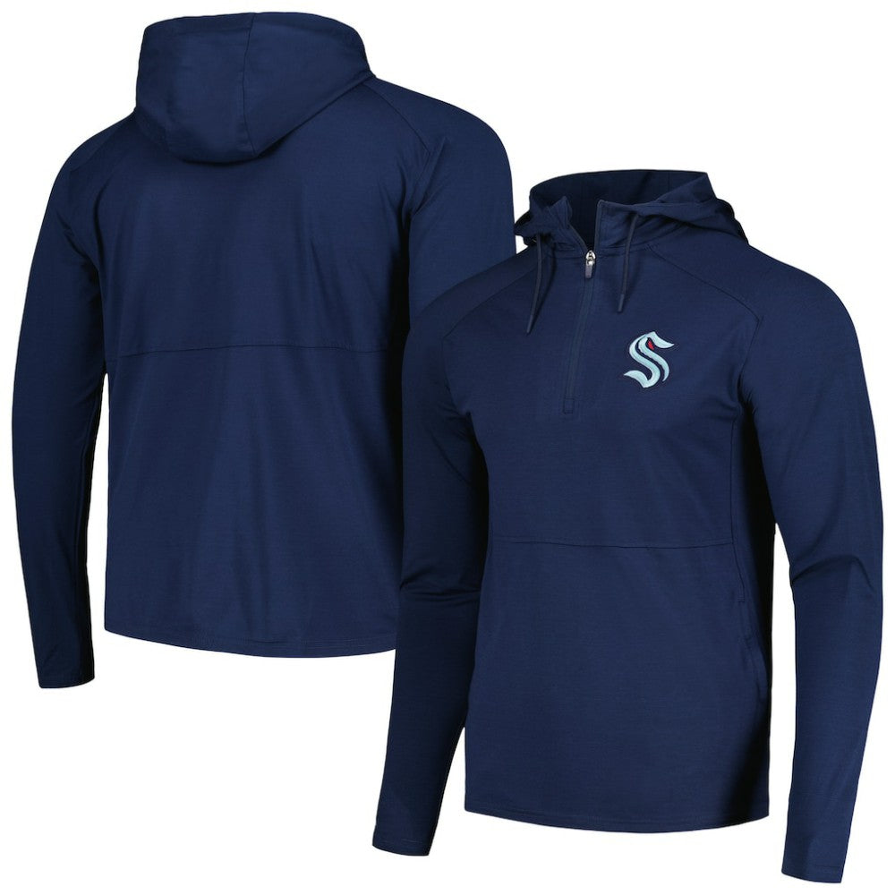 Seattle Kraken Antigua Spikes Raglan Quarter-Zip Hoodie - Heather Navy | US 200360266