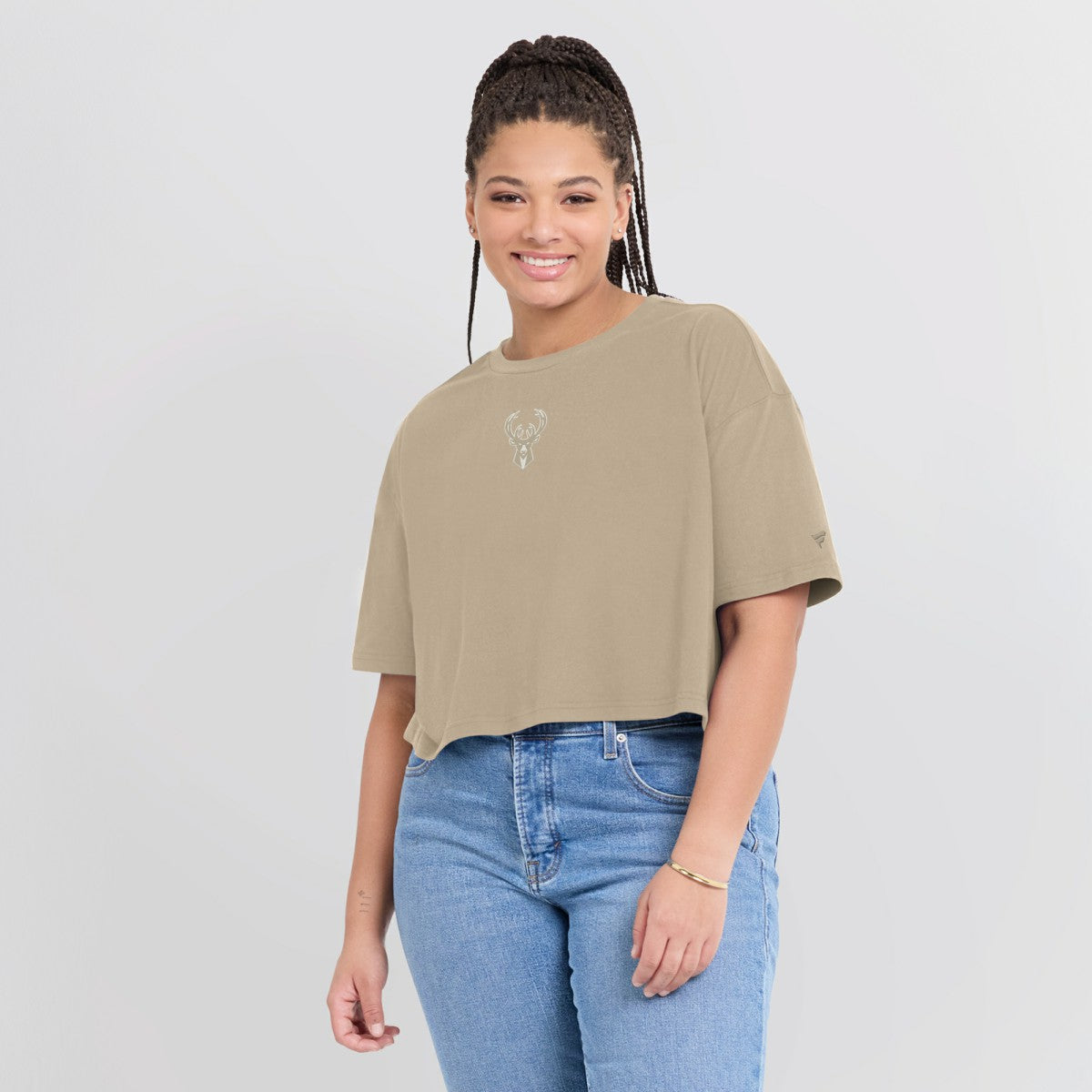 Milwaukee Bucks Women's Elements Super Soft Boxy Cropped T-Shirt Khaki - Fanatics outlet