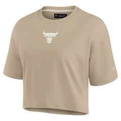 Chicago Bulls Women's Elements Super Soft Boxy Cropped T-Shirt Khaki - Fanatics