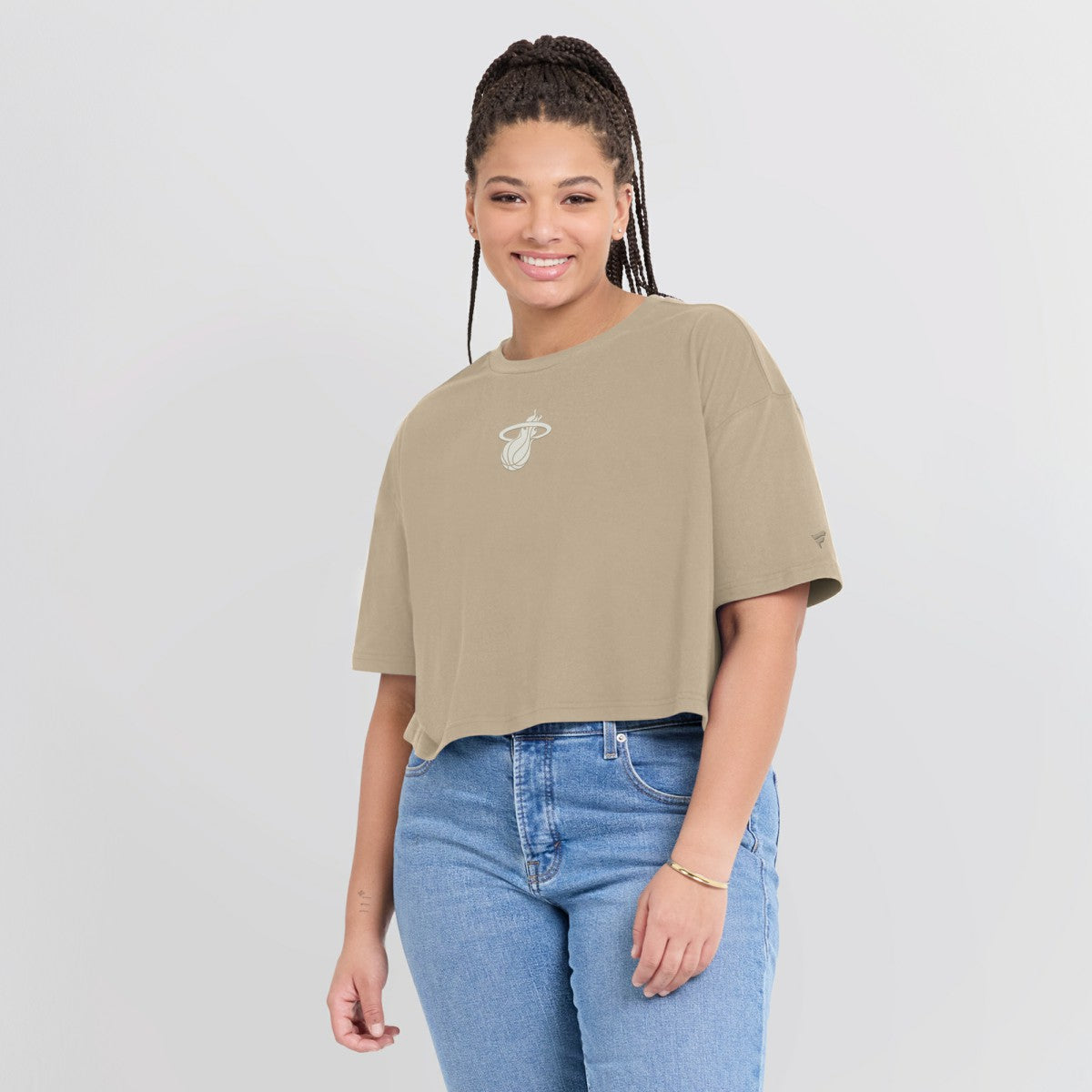 Miami Heat Women's Elements Super Soft Boxy Cropped T-Shirt Khaki - Fanatics
