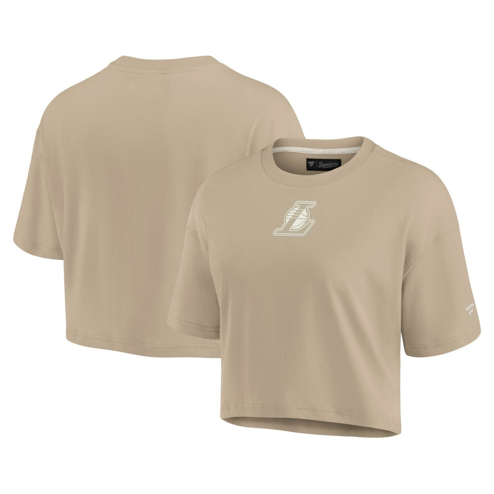 Los Angeles Lakers Women's Elements Super Soft Boxy Cropped T-Shirt Khaki - Fanatics